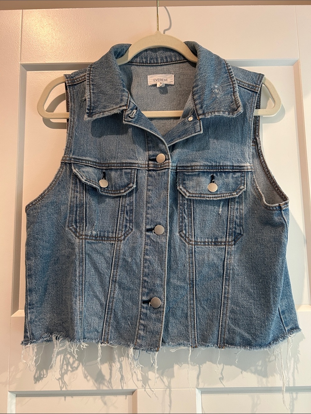 Evereve Light Blue Frayed-Hem Robbie Denim Vest